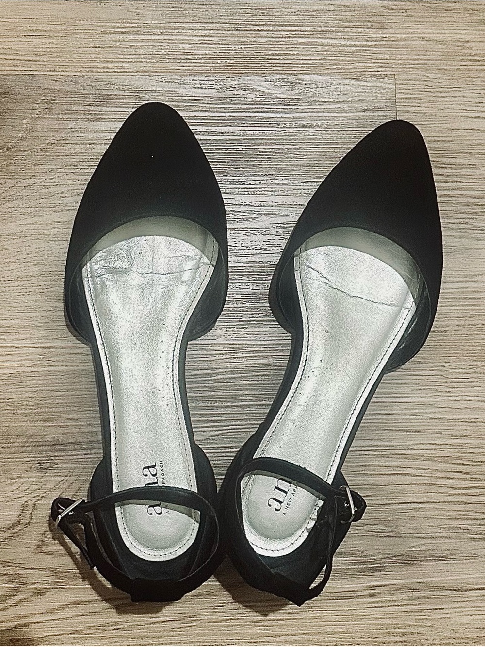 a.n.a Black Pointed D'Orsay Flats with Ankle Strap